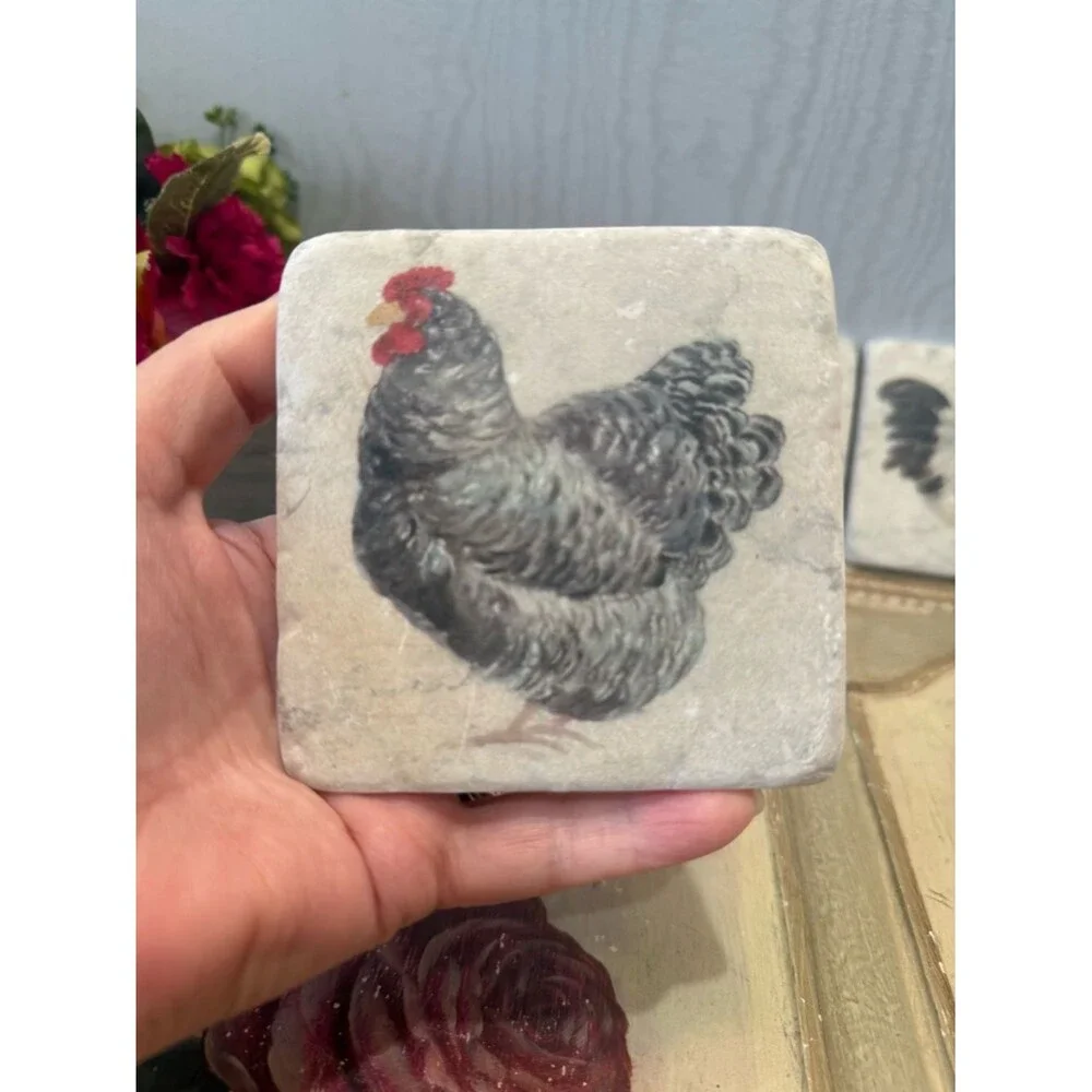 Chicken Resin Coasters Set of Four Rustic Country Farmhouse Ranch